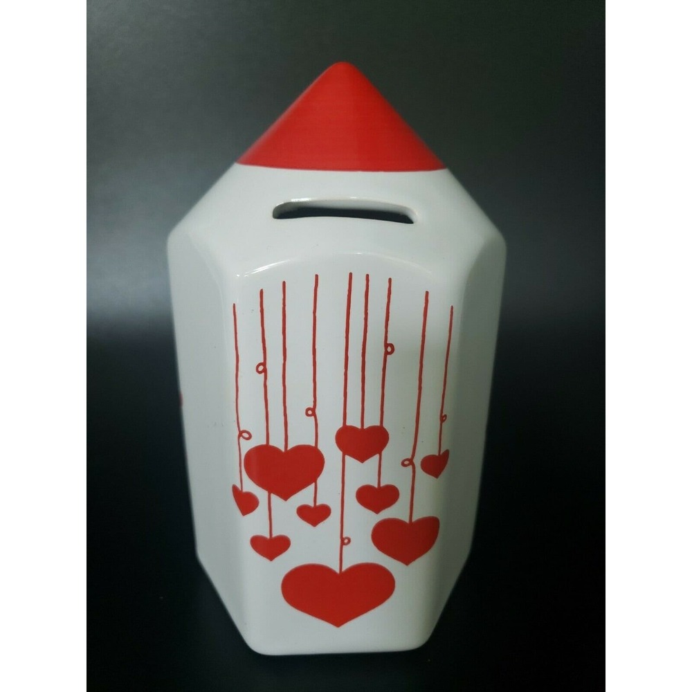 Vintage Waechtersbach Ceramic Coin Bank White Red Hearts W Germany 6.5" U23
